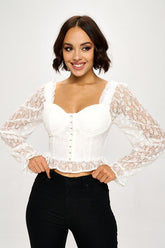 Chocolate USA Lace Corset Flounce Sleeve Cropped Top - Shah S. Sahota